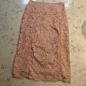 Blush lace pencil skirt